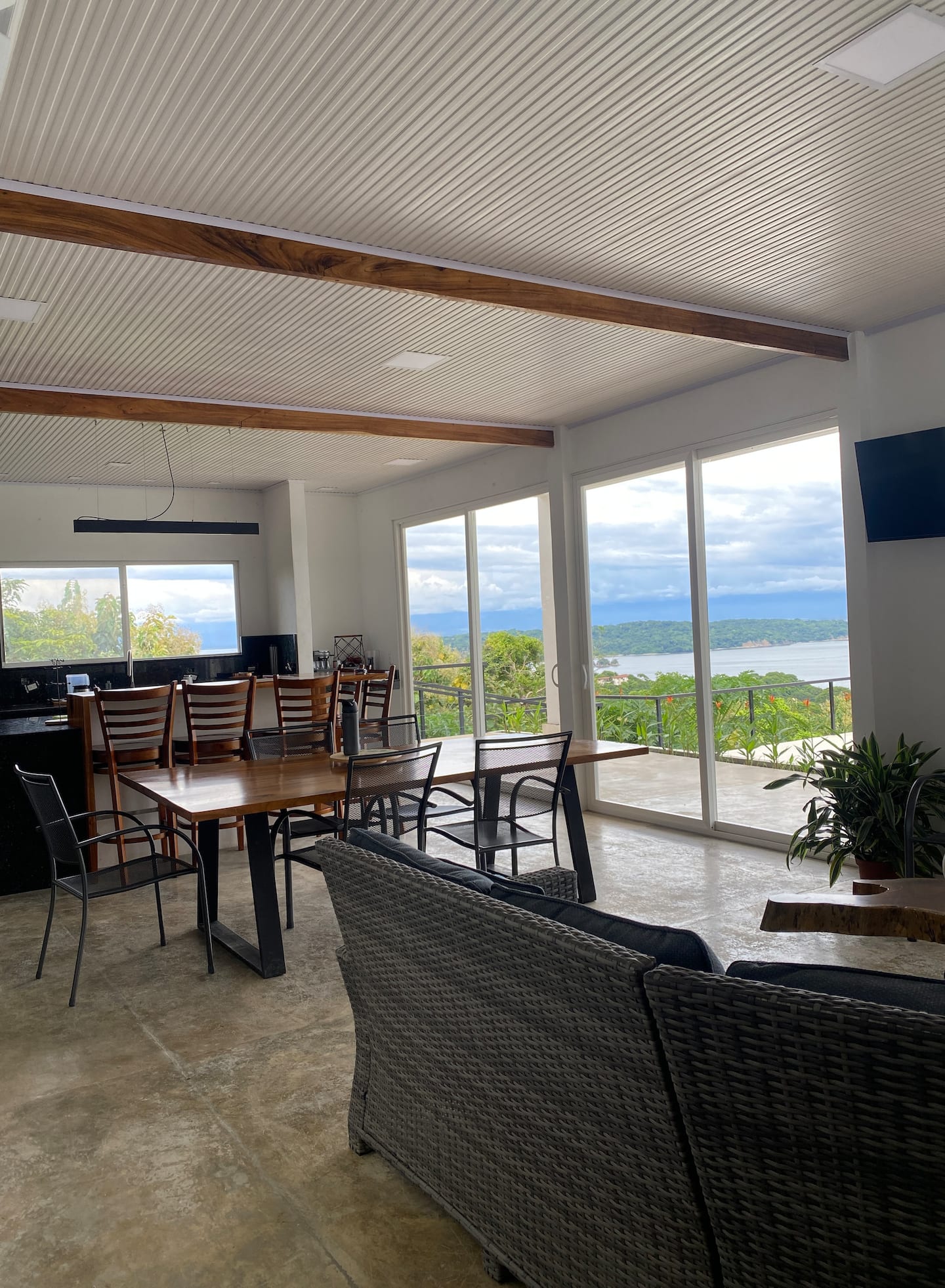 Living and dining room with ocean view